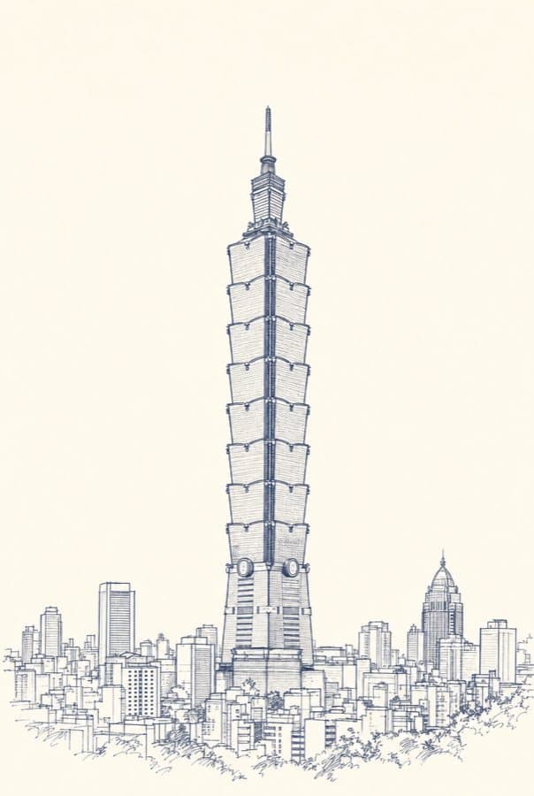 台北 101 天際線墨線插畫