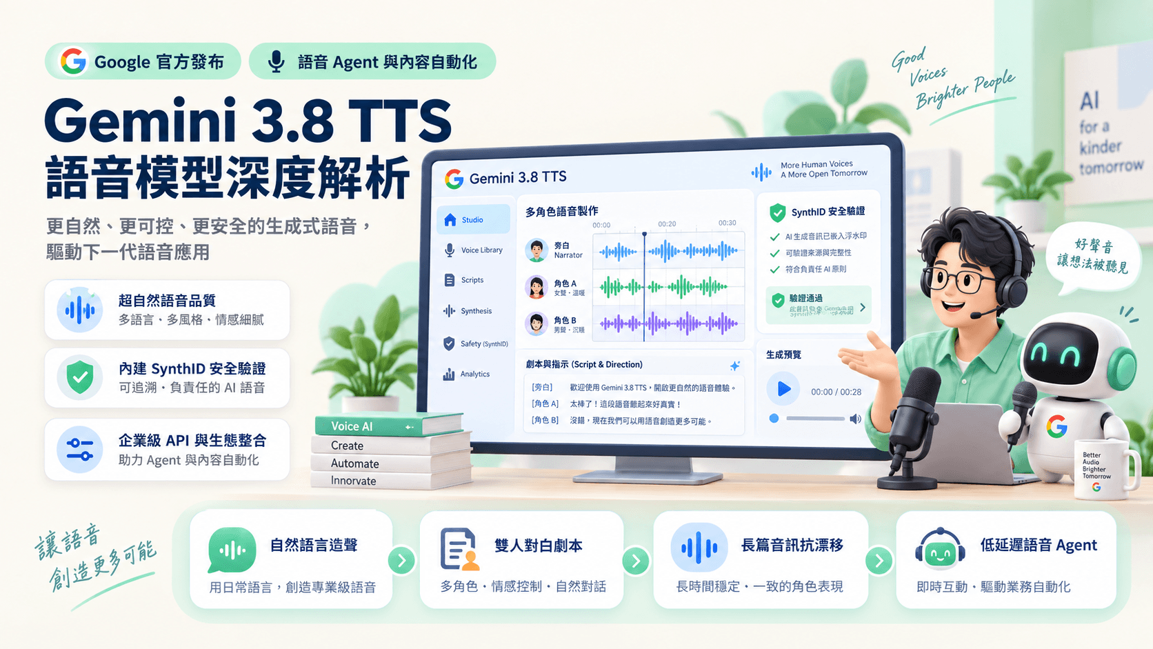 Gemini 3.8 TTS 語音模型發布:從自然語言造聲到雙人對白劇本,企業語音自動化實戰解析