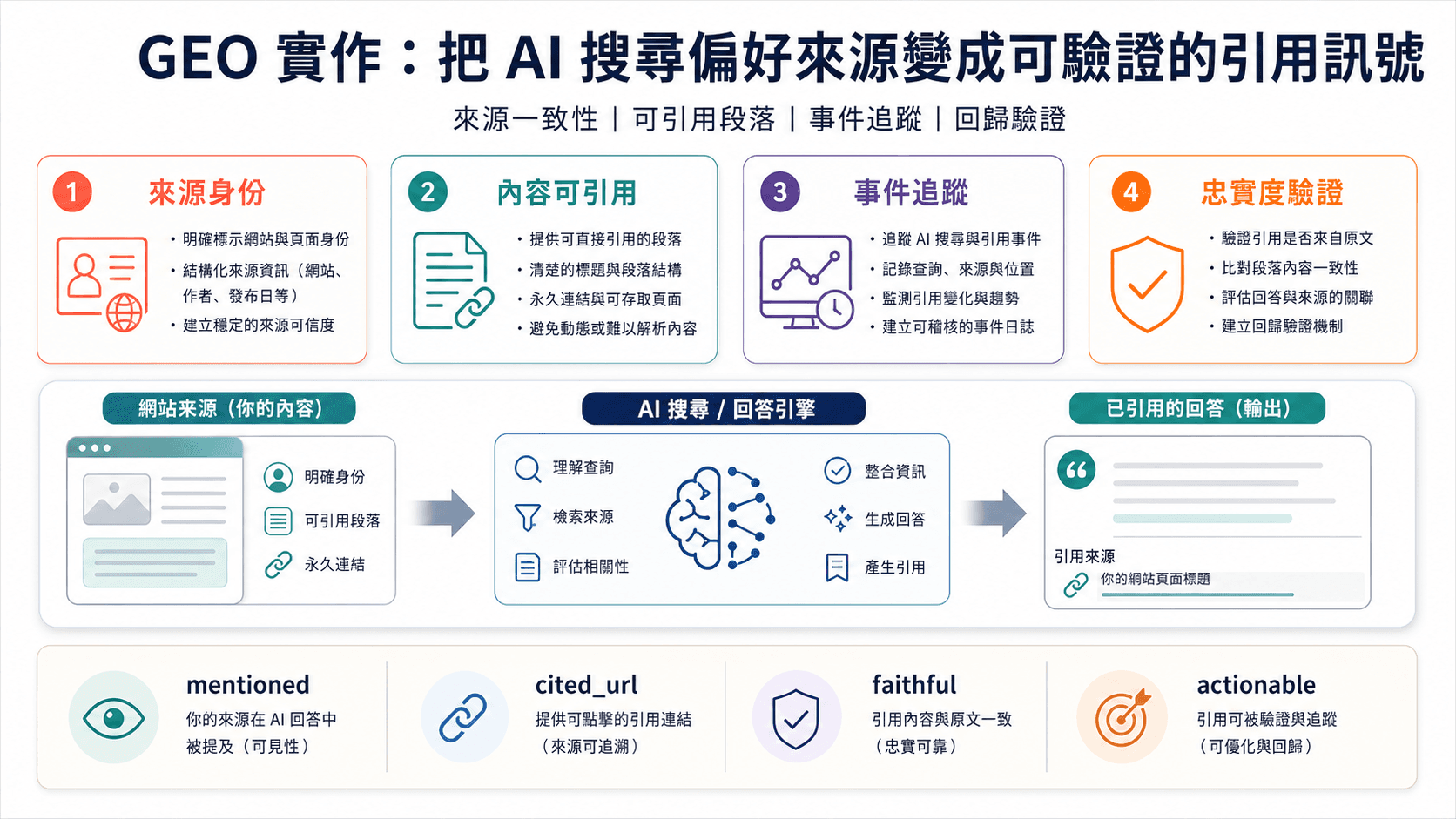 GEO 實作:把 AI 搜尋偏好來源變成可驗證的引用訊號