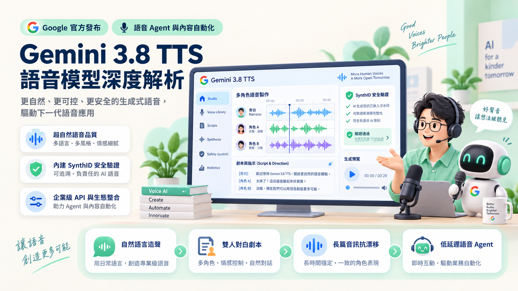 Gemini 3.8 TTS 語音模型發布:從自然語言造聲到雙人對白劇本,企業語音自動化實戰解析
