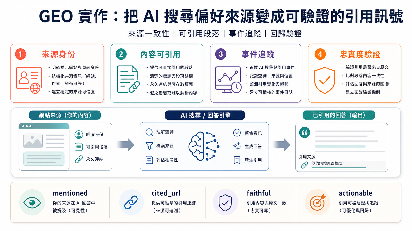 GEO 實作：把 AI 搜尋偏好來源變成可驗證的引用訊號