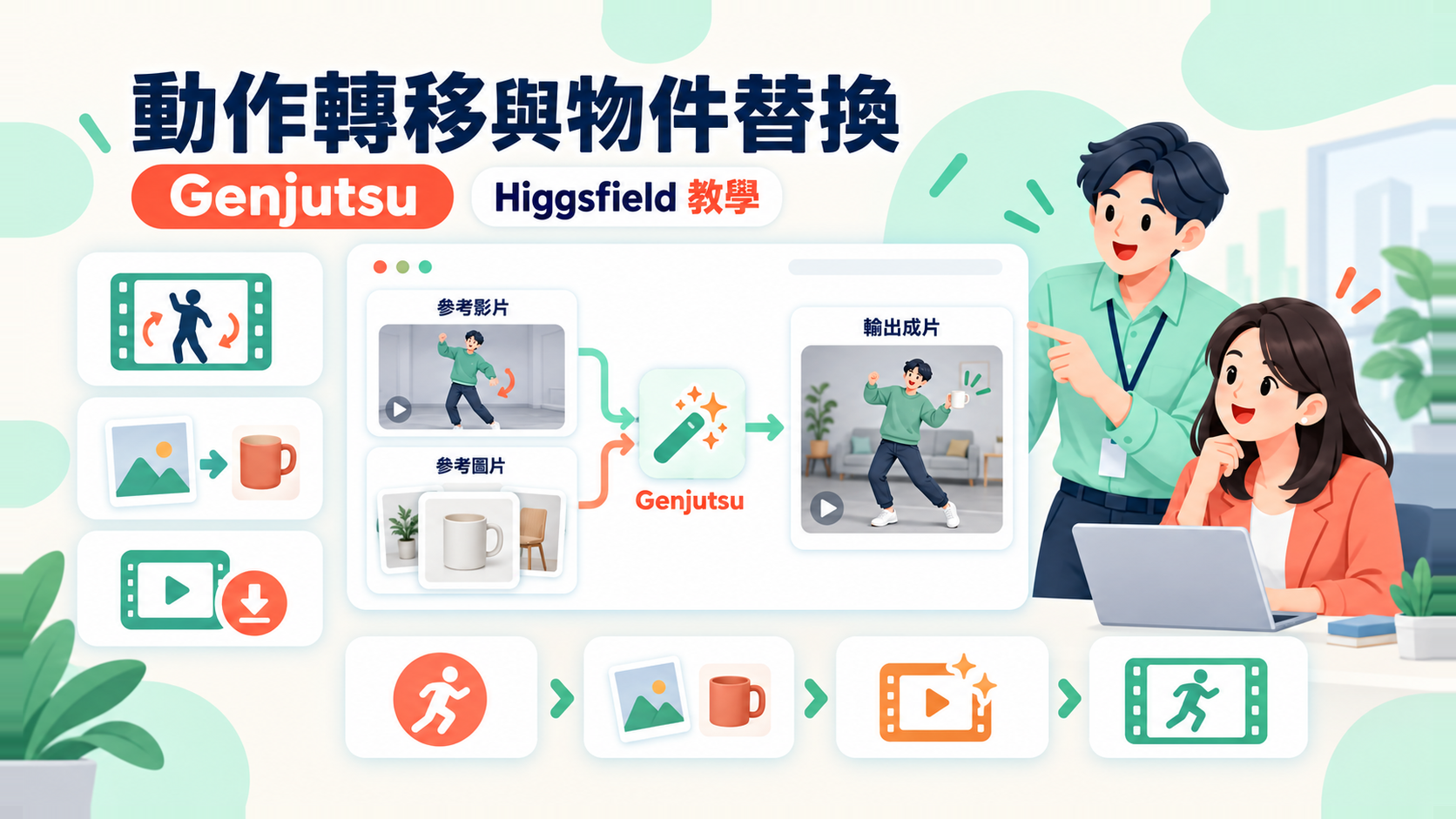 Higgsfield Genjutsu 教學:動作轉移與物件替換兩種模式怎麼用
