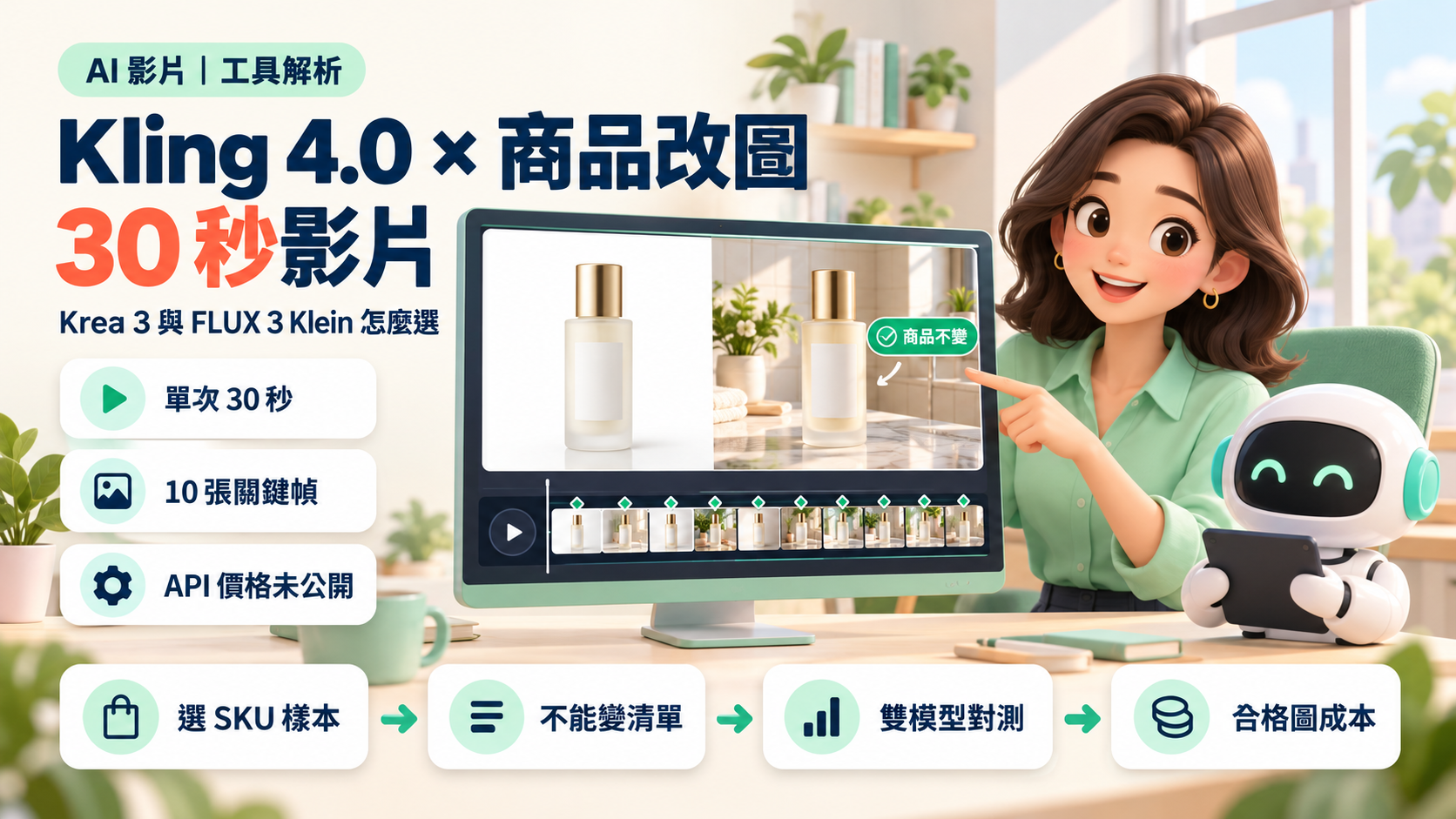 Kling 4.0 上線，Krea 3 與 FLUX 3 Klein 同日推出：電商影片與商品改圖怎麼換流程